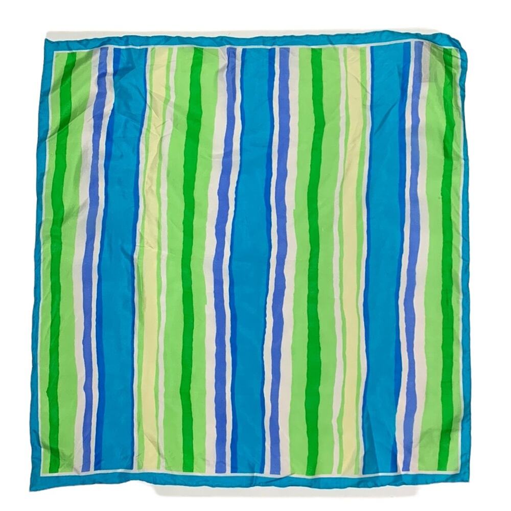 Basha 100% Silk Green Blue White Stripe Vintage Scarf W-108